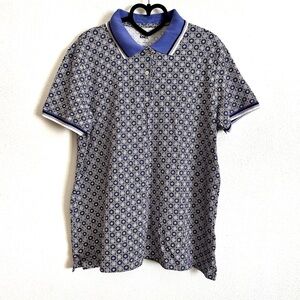 Lands’ End Purple White Floral Print Cotton Polo Shirt Size L